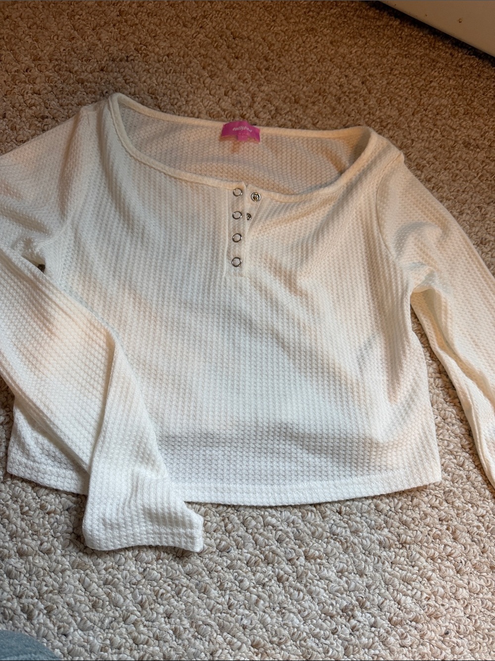 Edikted Cream Waffle-Knit Long Sleeve Henley